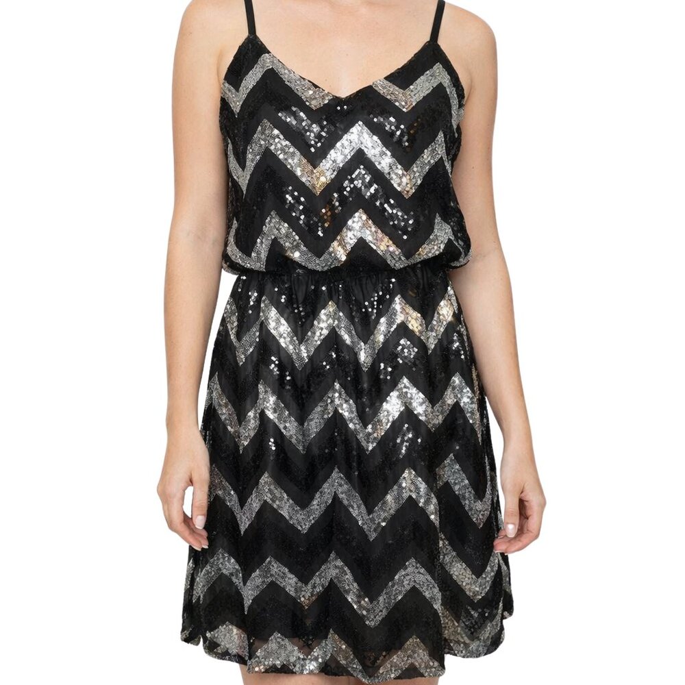 Bailey Blue Sequin Chevron Dress Black Silver Sparkle Party Night Out Medium